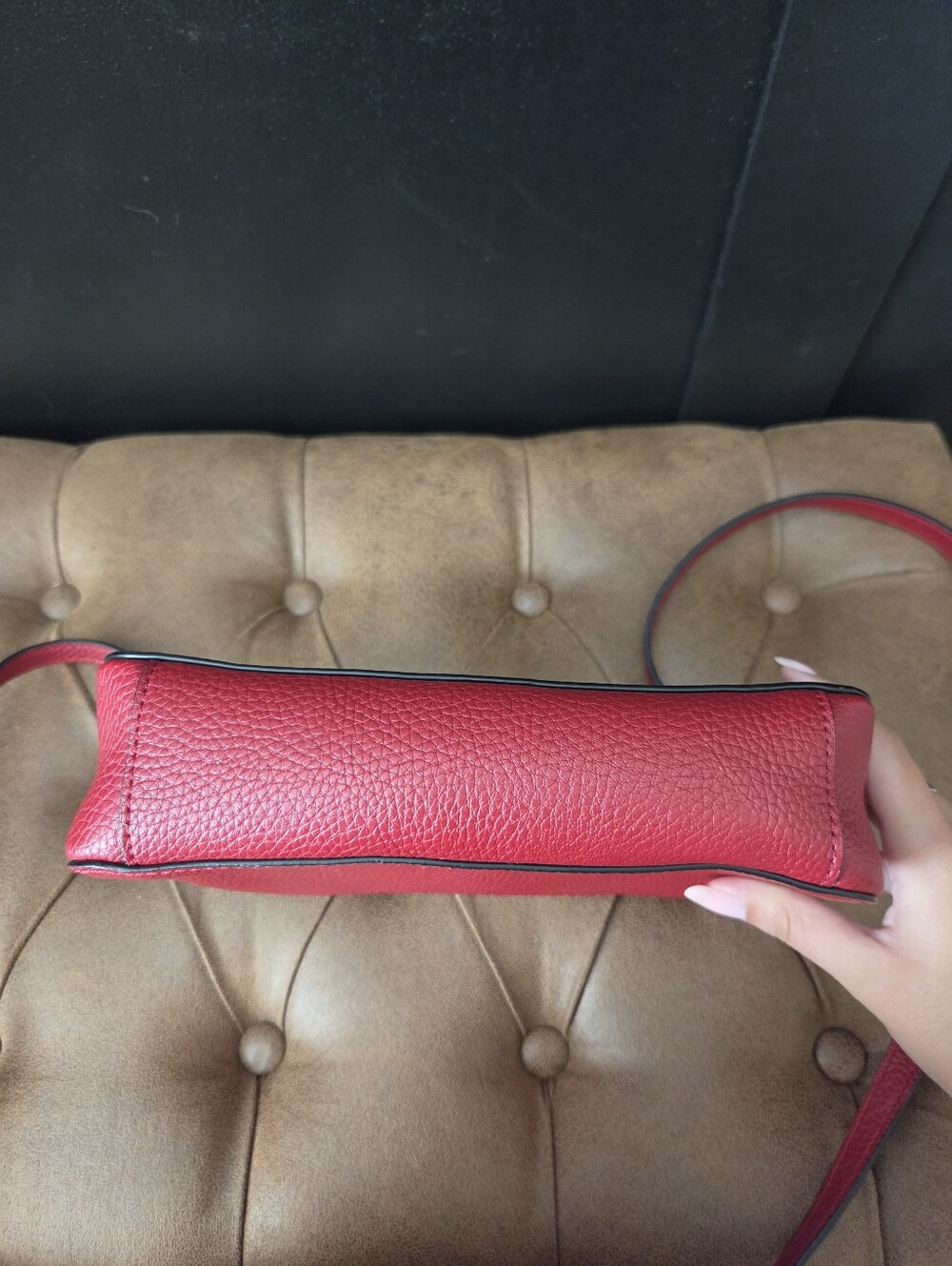 Lauren Ralph Lauren Red Pebbled Leather Crossbody Bag - Picture 11 of 16